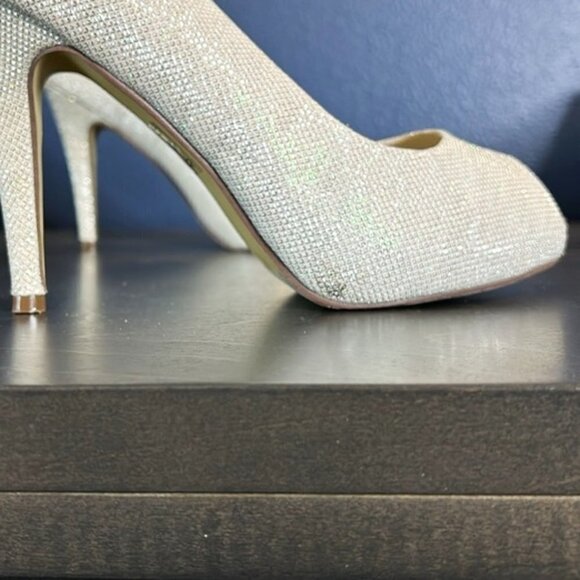 Paradox London PInk Champagne sparkly bridal peep toe heel shoe size 9.5 - Picture 12 of 13
